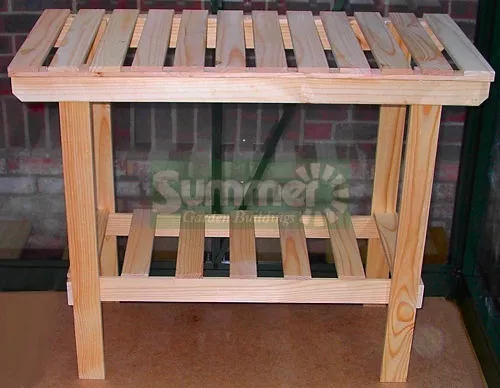 Wooden 2 Tier Shelf Slatted Staging Table - Greenhouse Storage & Potting Bench