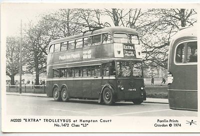 Postcard/postcard/extra trolleybuses at Hampton Court 1974