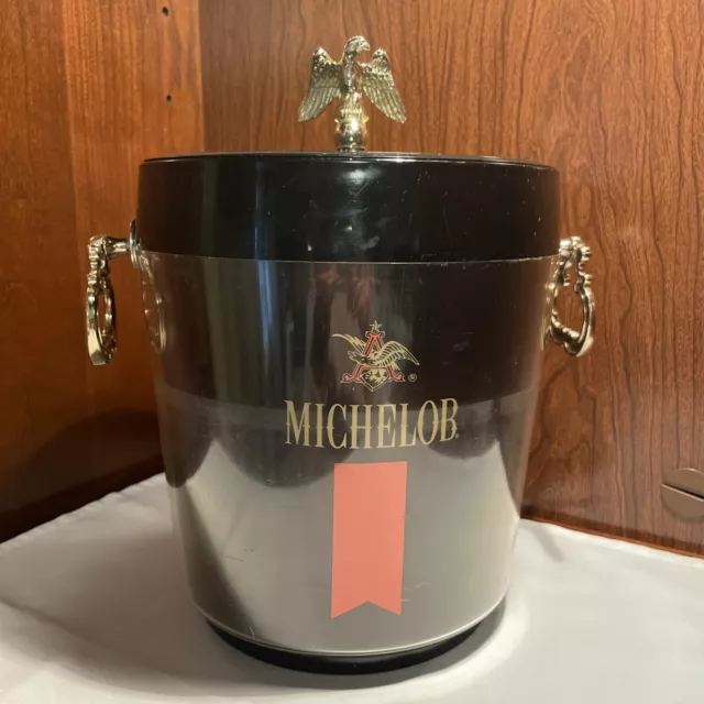 VINTAGE MICHELOB ICE BUCKET EAGLE LID HANDLES 12" X 8” Thermo Serv By West Bend