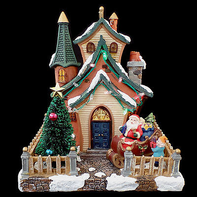 MUSICAL CHRISTMAS COTTAGE with SANTA CLAUS & ELF / MUSIC & LED LIGHT SHOW!