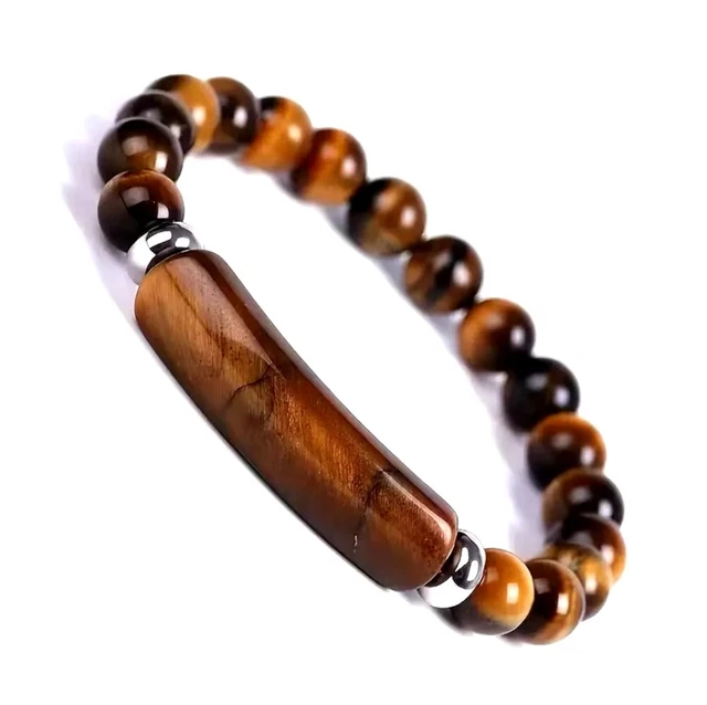 Set Di 10 Braccialetti Uomo Con Perline 8 Mm – Pietre Naturali Occhio Di Tigre, Onice, Lavica, Elastico Regolabile 18,9-26,9 Cm, Regalo Uomo