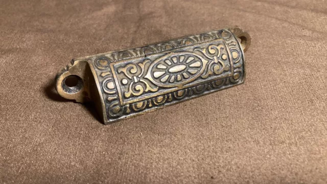 Antique Eastlake Victorian Cast Iron Bin Pull Drawer Hardware Handle