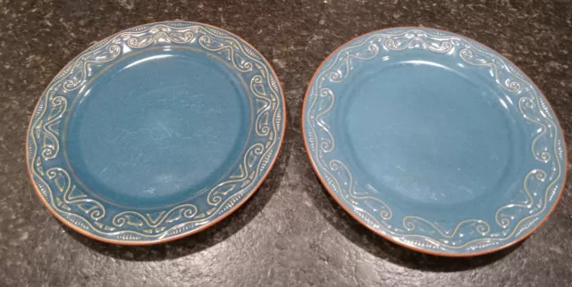 Pier 1 Pier One "Tunisia" Blue Pattern Stoneware Pair of Dinner Plates