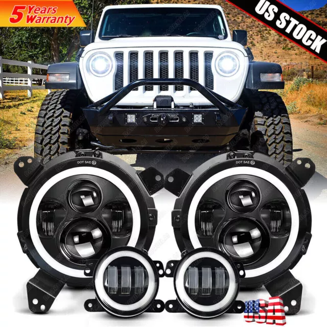 For Jeep Wrangler JL JLU Gladiator 2018-2023 9" Combo Led Headlights Halo Ring