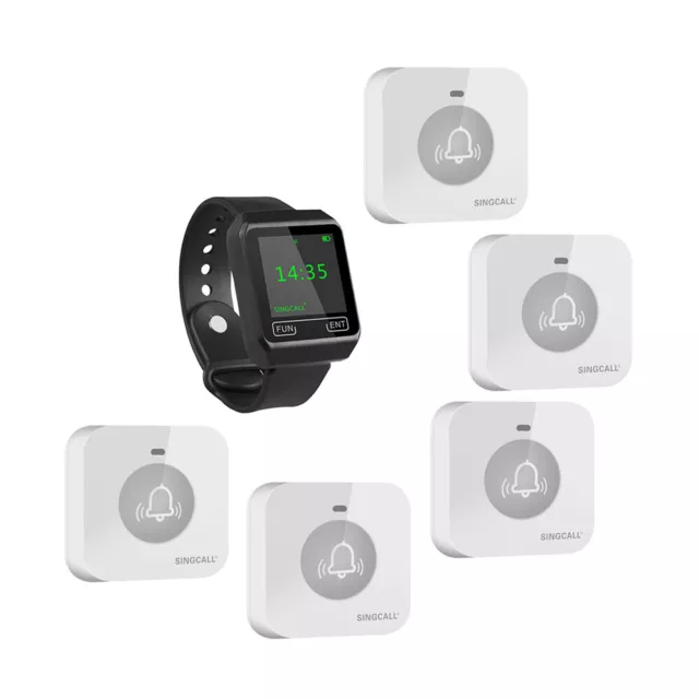 SINGCALL Wireless Restaurant Service System for 1 Watch 5 Small Touchable Pagers