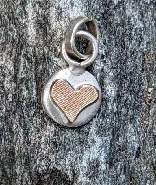 Sweet Tiny Little 9ct Gold Heart On A hand made Sterling Silver Charm .A45b