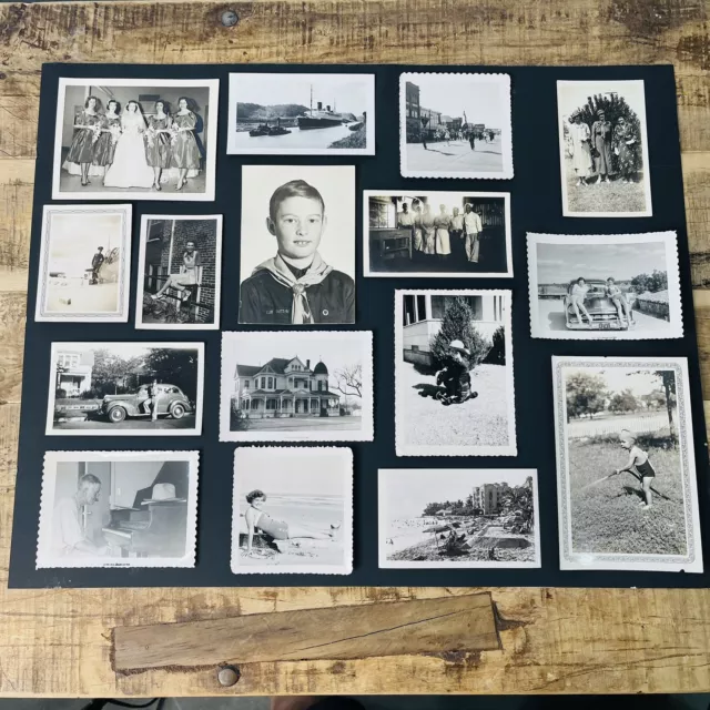 Lot Of 16 1940’s-50’s Black & White Photos Cars Americana WW2 Kids Toys Girls