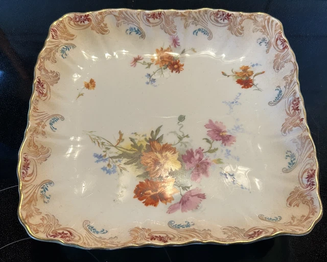 DOULTON BURSLEM SQUARE footed serving plate dish Antique With Floral