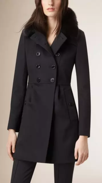 $3250 BURBERRY Sandbeck Cashmere/Wool  Womens Coat AU4/US2/IT 36 IN Black