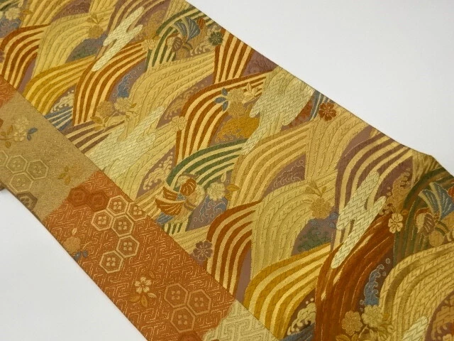 5654939: Japanese Kimono / Vintage Fukuro Obi / Woven Mandarin Ducks & Sakura