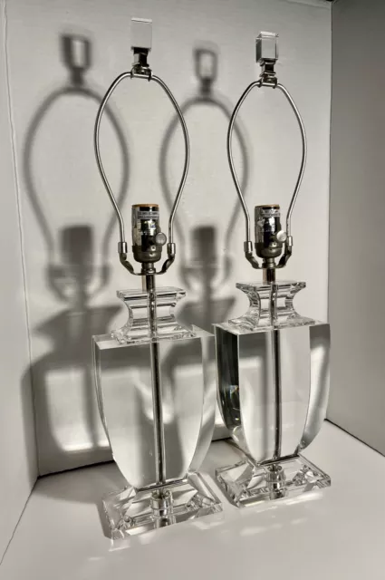 Pair of Robert Abbey Artemis Table Lamps, Clear Lead Crystal/Silver Plate 3324