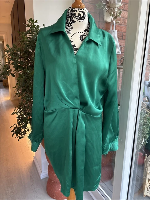 slim fit dress slacks Marc Cain Soft Forest Green Silk shirt dress  Think Bubbles