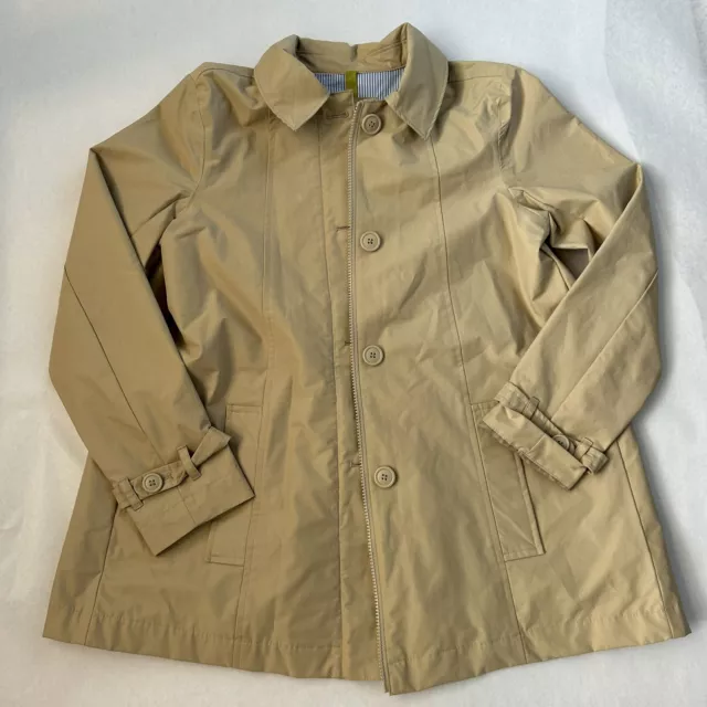 Lands' End Girl’s Khaki Trench Coat L (14) Single Breasted With Inverted Pleat