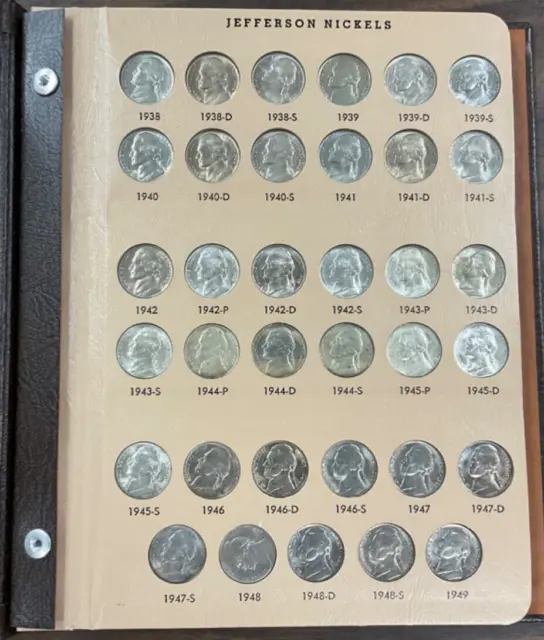 1938-1988S JEFFERSON NICKEL Collection Dansco album 134 BU/PROOF Coins- 1938 PDS