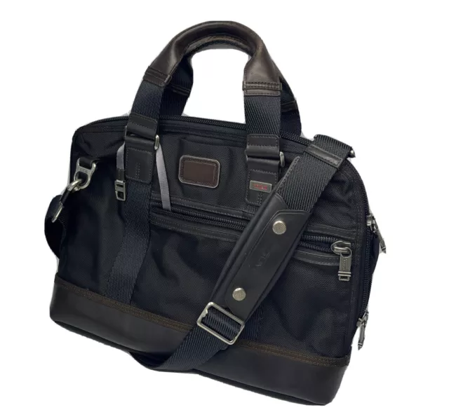 Tumi Alpha Bravo Earle Compact Brief Case Shoulder Bag Hickory Black Travel