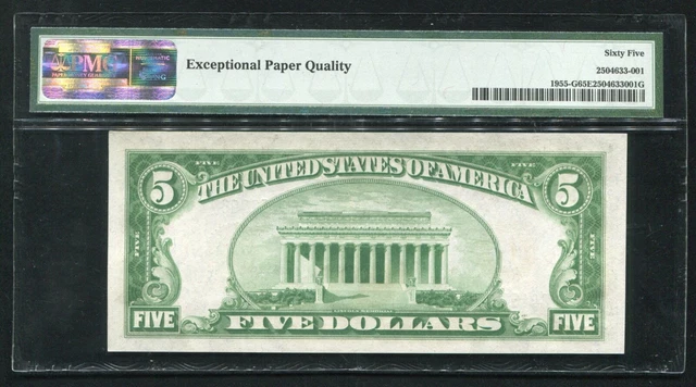 FR. 1955-Glgs 1934 $5 LGS LIGHT GREEN SEAL FRN CHICAGO, IL PMG GEM UNC-65EPQ 2