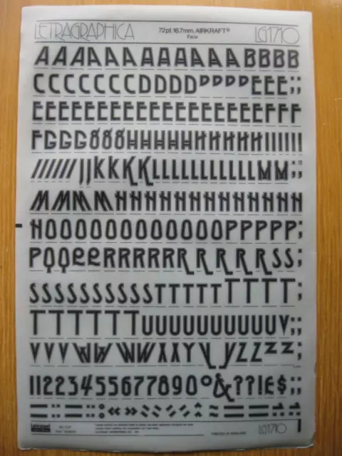 1 x Letraset Oberhülle & Nummer Airkraft 16,7 mm 72pt Blatt LG1710 (R)