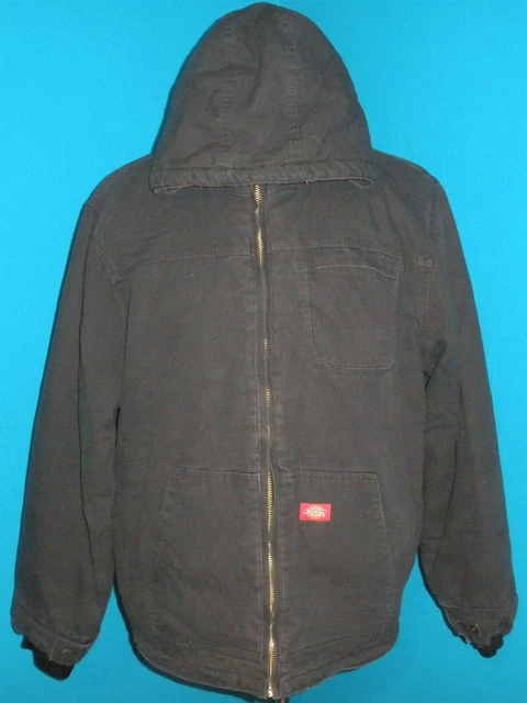Men's XL Dickies Jacket Hooded Duck Canvas Sherpa Lined Coat Full Zip Black