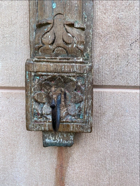 Ancient Old Wooden Handcrafted Floral Carved Wall Hanging Hanger Hook Panel 3