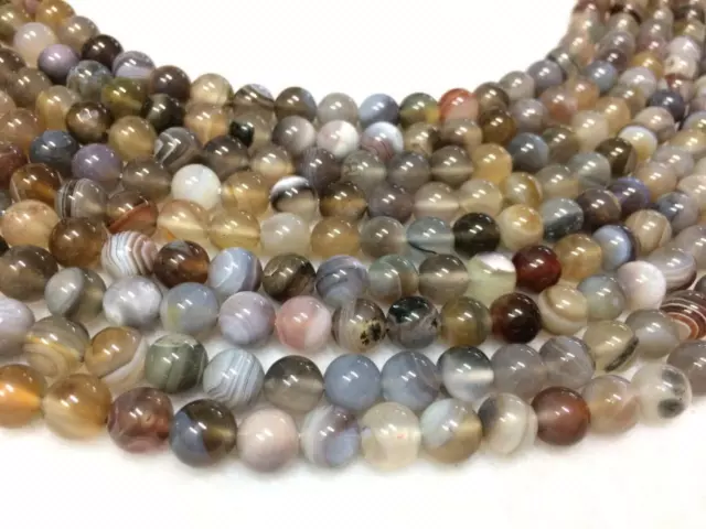 Naturel Botswana Agate Rond Lisse 8mm, Perles 12 " Pouce Brin