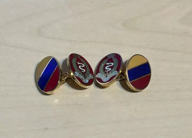 Royal Army Medical Corps (RAMC) Enamel Cufflinks Pair Chain Link Regimental