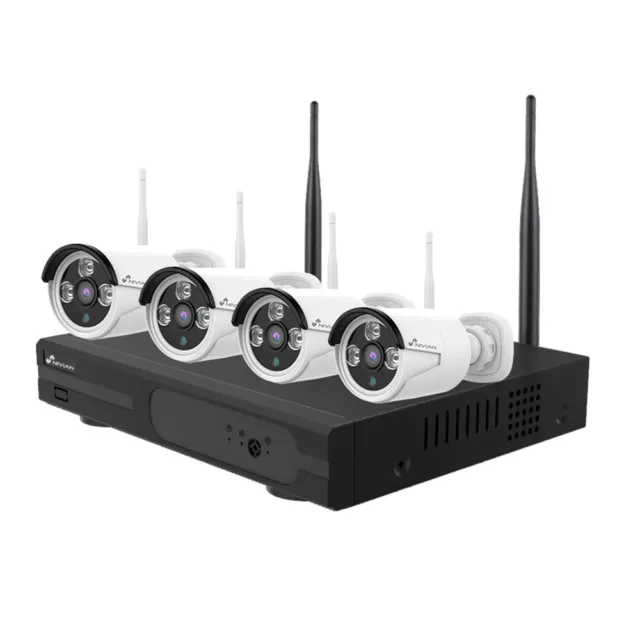 Kit Videosorveglianza Wireless Full Hd Ip 4 Telecamere 3 Mpx Wifi Nivian