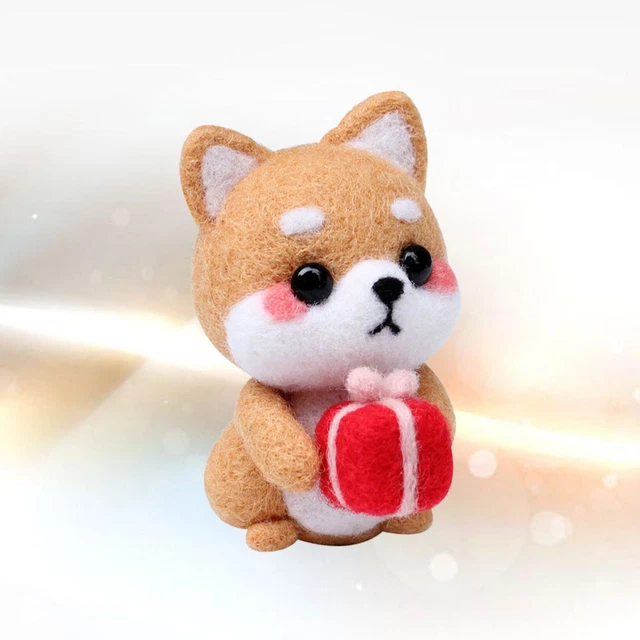 Muñeca de felpa de perro sentado de dibujos animados hágalo usted mismo kit de fieltro de aguja suministros de fieltro de lana hágalo usted mismo