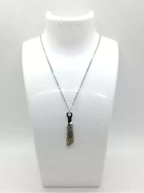 Swarovski Swan Stamp Silver Tone Pave Crystal Pendant Necklace