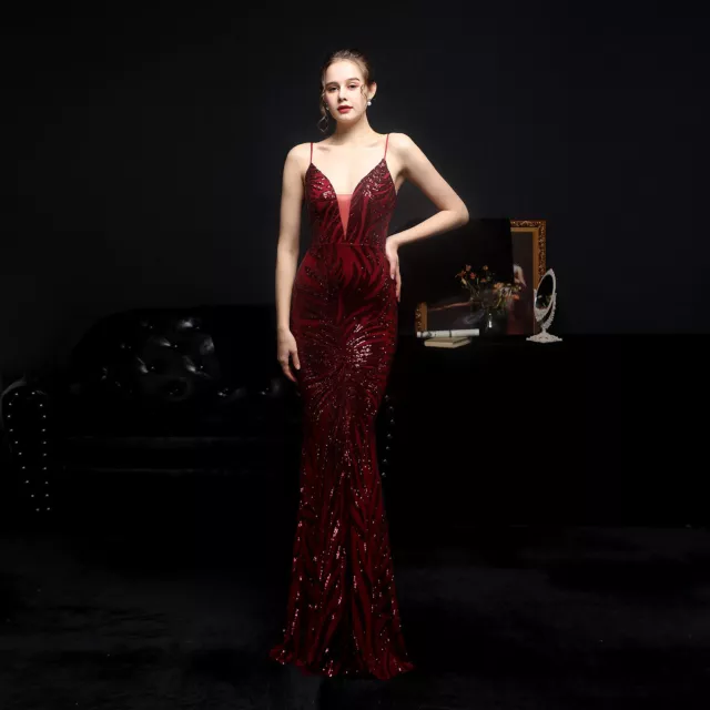 Long Formal Evening Dress Slip Sexy Gown Mermaid Party Prom Pageant Sequins