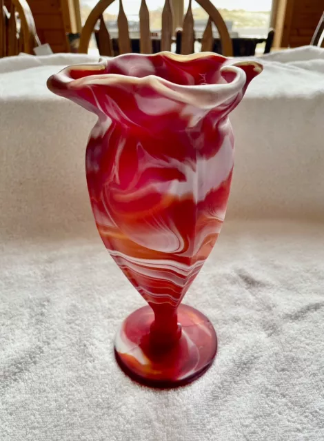 Vintage Imperial Red Satin Slag Glass Vase 9 Inch-Gorgeous!