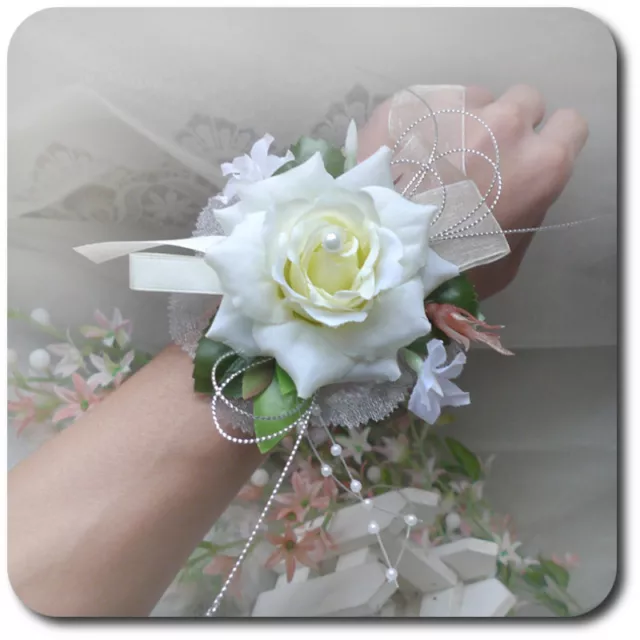 Armband Blume Rosa Perlen  Schleife Bändchen Blumenmädchen Brautjungfer Hochzeit