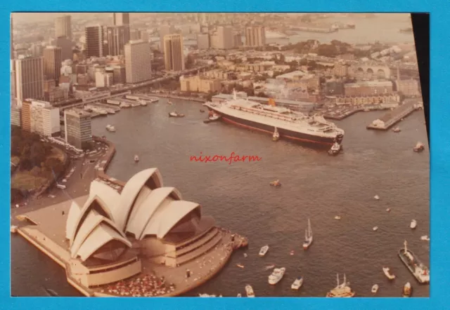 Original Postcard Size RP  Cunard Line QUEEN ELIZABETH 2 Sydney Australia
