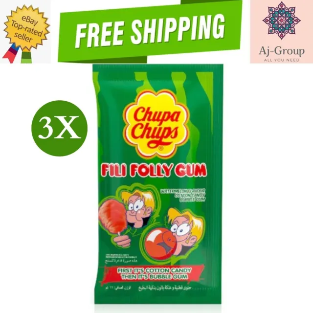 3 Pack x Chupa Chups Fili Folly Gum Cotton Candy Watermelon Flavor ( 11 gram)