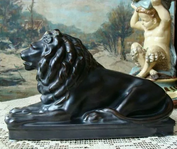 Empire Skulptur Löwe Keramik Figur Teichert Werke Meissen um 1920 ART DECO