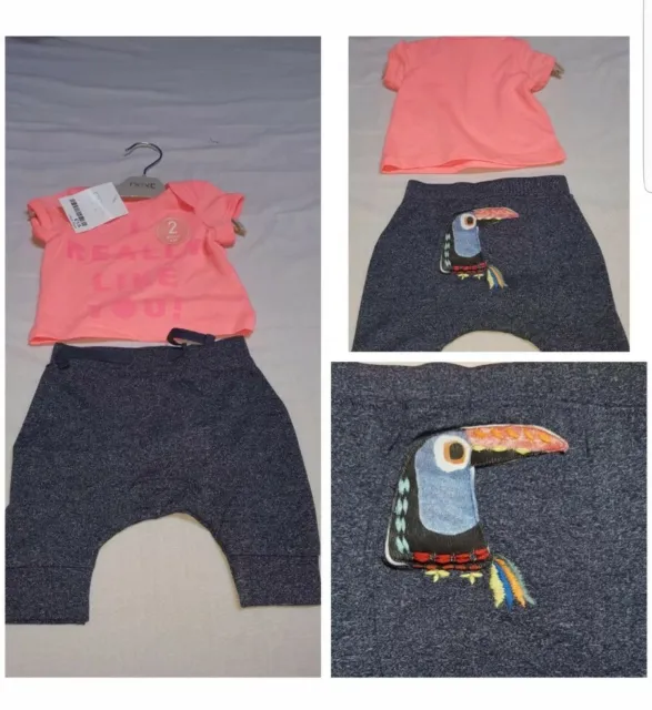 Bnwt Next baby girls newborn/0-1 months Tshirt Top and Joggers Set tagged £13