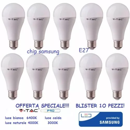 Lampadine Led 15 Watt E27 V-tac Samsung Blister 10 PZ Luce Bianca Natura Calda