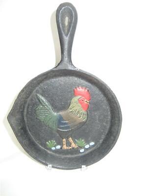 Vtg Rooster Mini Cast Iron Frying Pan Ashtray Spoon Rest Wall Decor 7 1/4" Color