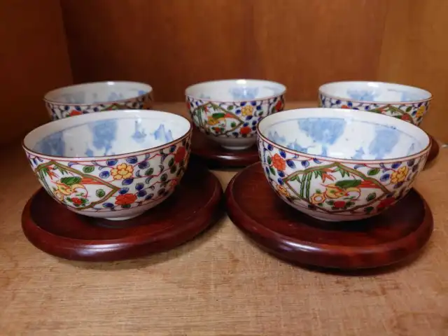 Japanese traditional crafts Aritayaki porcelain, Ryuhou Kiln, teacups, set of 5