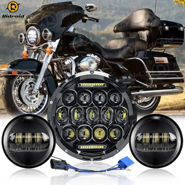 For Harley Touring Road King 7" LED Headlight + 4.5" Fog Lights Passing lamps