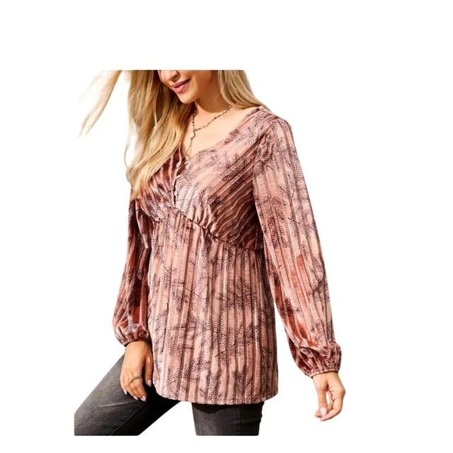 Suzanne Betro- Womens Copper/Rust Stripe Velvet Empire Waist Tunic Size Large