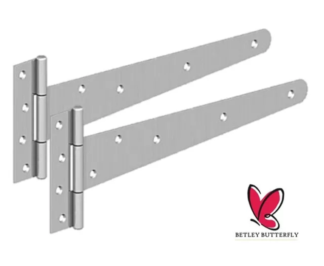 2 Tee Hinges 8/10/12/14/16/18/24" Medium Duty T Hinge Door Gate Shed Zinc Pair