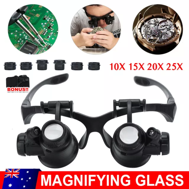 25X Magnifying Glass With Light Head Mount Magnifier Eye jewellers Watch Loupe