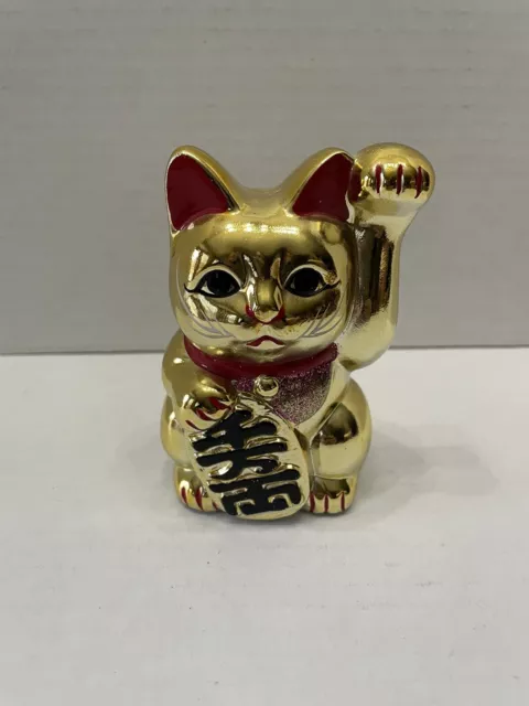 Japanese Beckoning Cat Maneki Neko Vintage tradition Lucky Charm Gold Bank