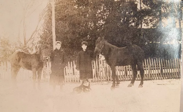 1912 RPPC " 2 Boys with there Horses and there Dog" Nice Old Postcard. #-1124