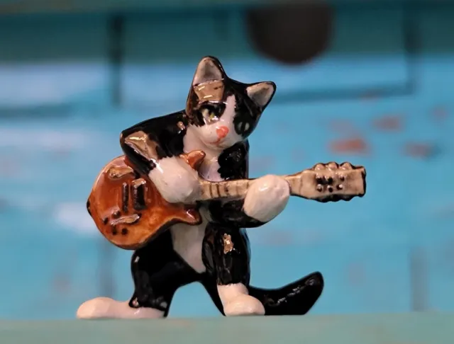 Hand-Painted Miniature Cat Playing the Electric Guitar 27734