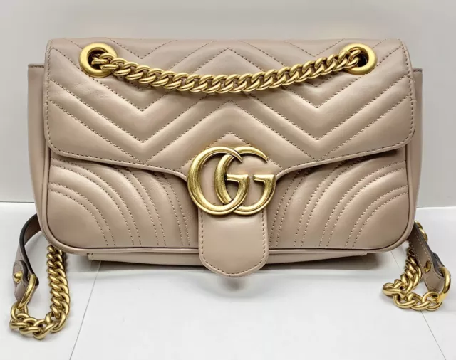 GUCCI GG MARMONT Matelasse Small Dusty Pink Leather Shoulder Bag
