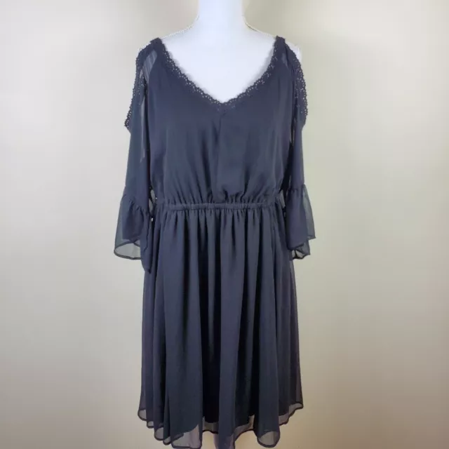 Torrid Womens Dress 2X Black Layered Lace Trim Cold Shoulder V Neck New