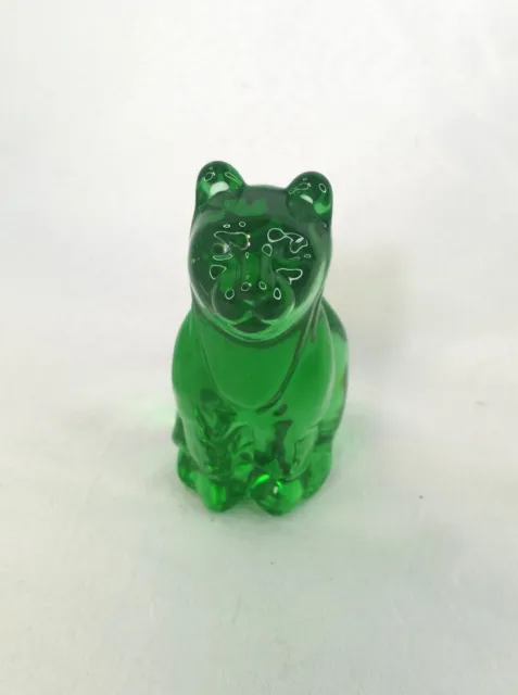 Vintage Silvestri Crystal Clear Green Glass Cat Figurine Sitting