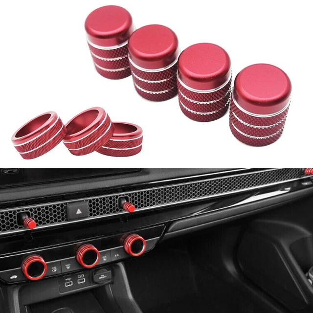 7x For Honda For CRV 2023 2024 Red Aluminum Central Console Knob Cover Ring Trim