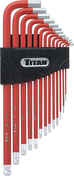 Titan 12713 13-Piece SAE Extra Long Ball End Hex Key Set,Red - SAE Ball End
